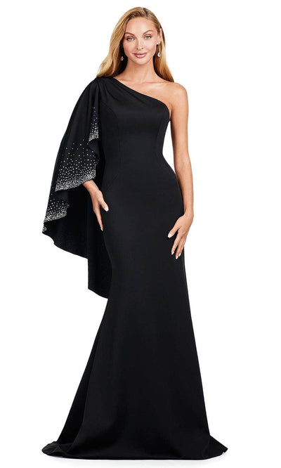 Ashley Lauren 11421 - Asymmetric Mermaid Evening Gown Ball Gowns 0 /  Black