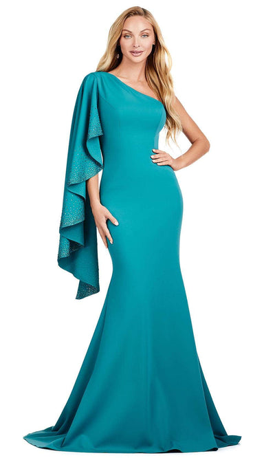 Ashley Lauren 11421 - Asymmetric Mermaid Evening Gown 00 /  Teal