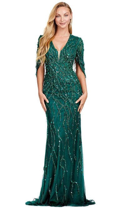 Ashley Lauren 11430 - Fully Beaded V-Neck Evening Gown 00 /  Dark Emerald