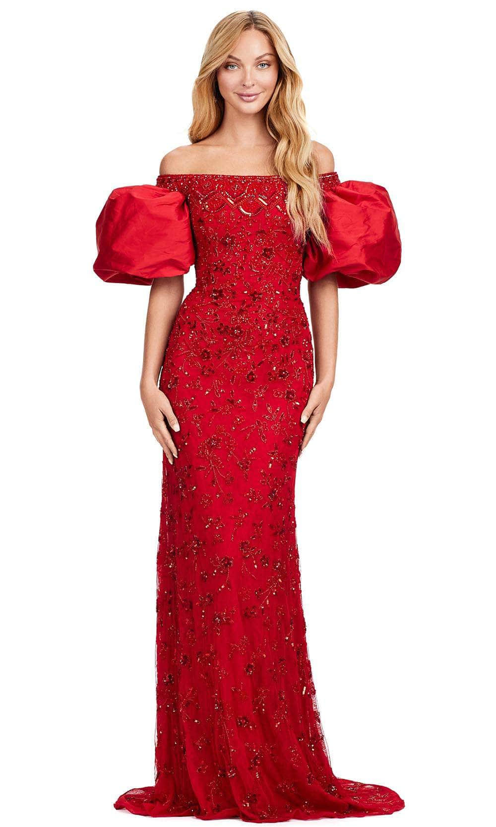 Ashley Lauren 11432 - Off Shoulder Beaded Prom Dress 00 /  Red