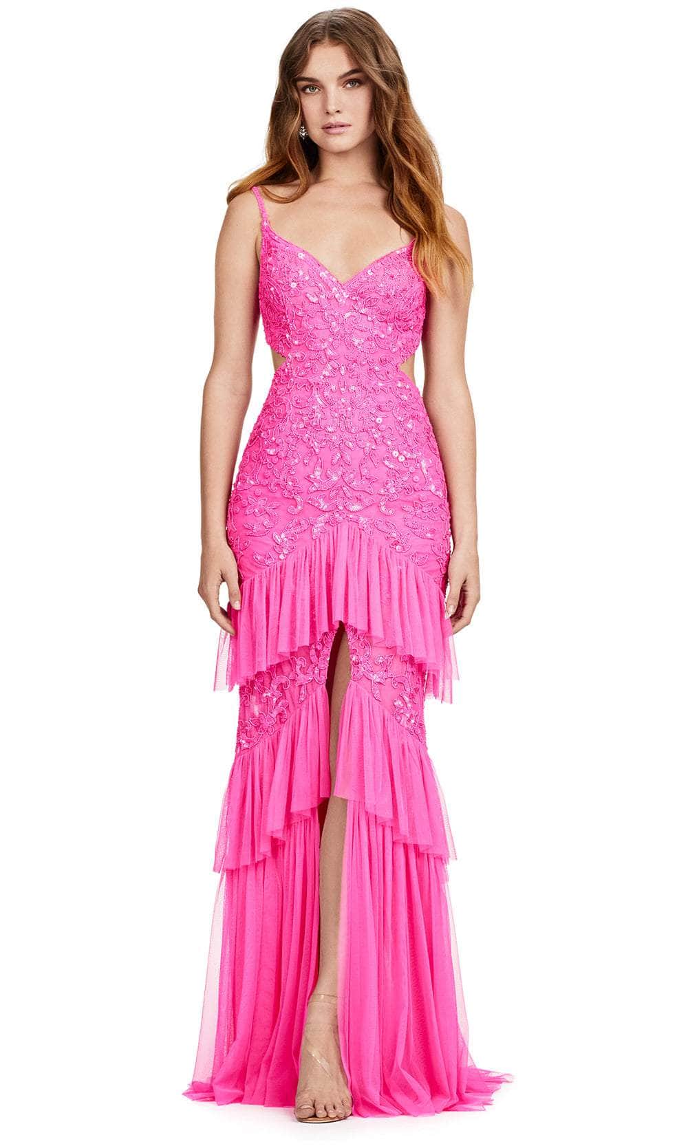 Ashley Lauren 11437 - Ruffle Ornate Prom Dress 00 /  Hot Pink