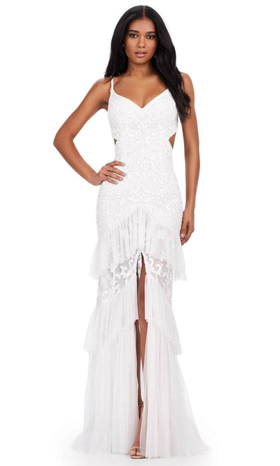 Ashley Lauren 11437 - Ruffle Ornate Prom Dress 00 /  Ivory