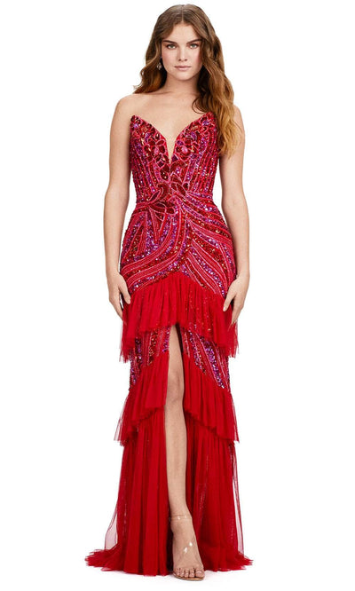Ashley Lauren 11438 - Ruffle Tiered Prom Dress 00 /  Fuchsia / Red