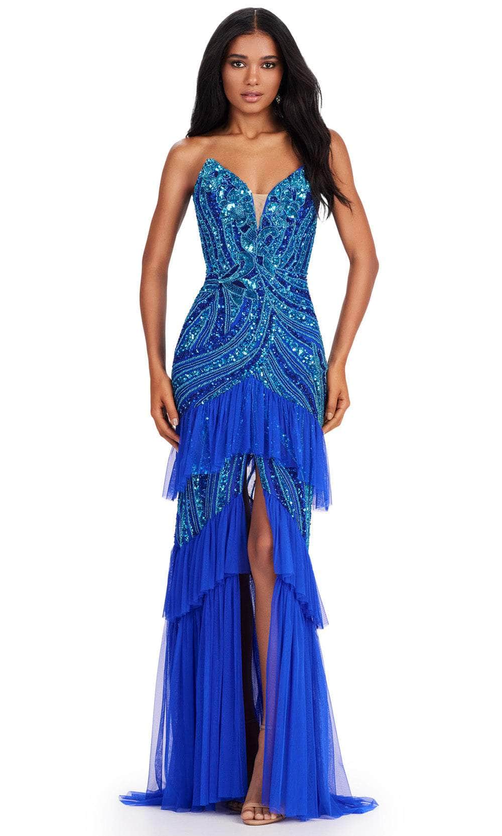 Ashley Lauren 11438 - Ruffle Tiered Prom Dress 00 /  Turquoise / Royal