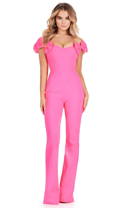 Ashley Lauren 11439 - Bow Off Shoulder Jumpsuit 00 /  Hot Pink