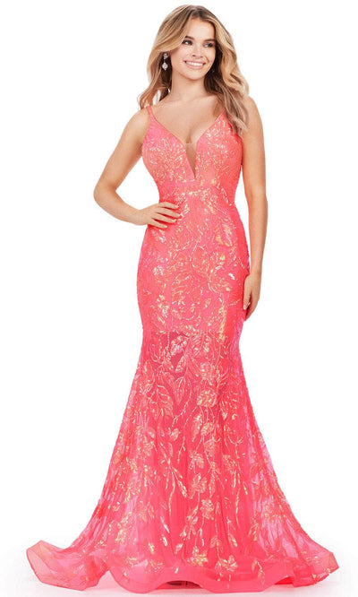 Ashley Lauren 11444 - Sequin Detailed Prom Dress 00 /  Neon Coral