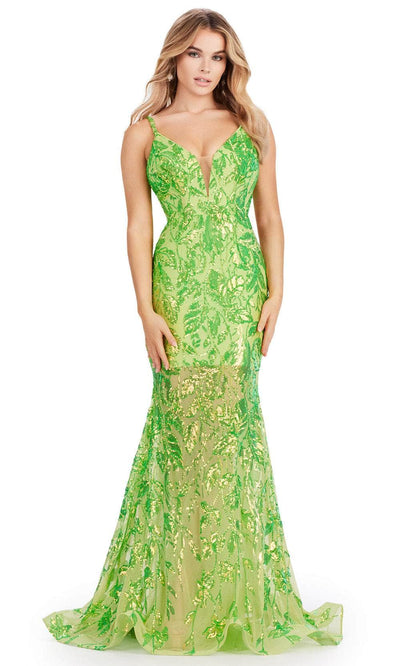 Ashley Lauren 11444 - Sequin Detailed Prom Dress 00 /  Neon Green