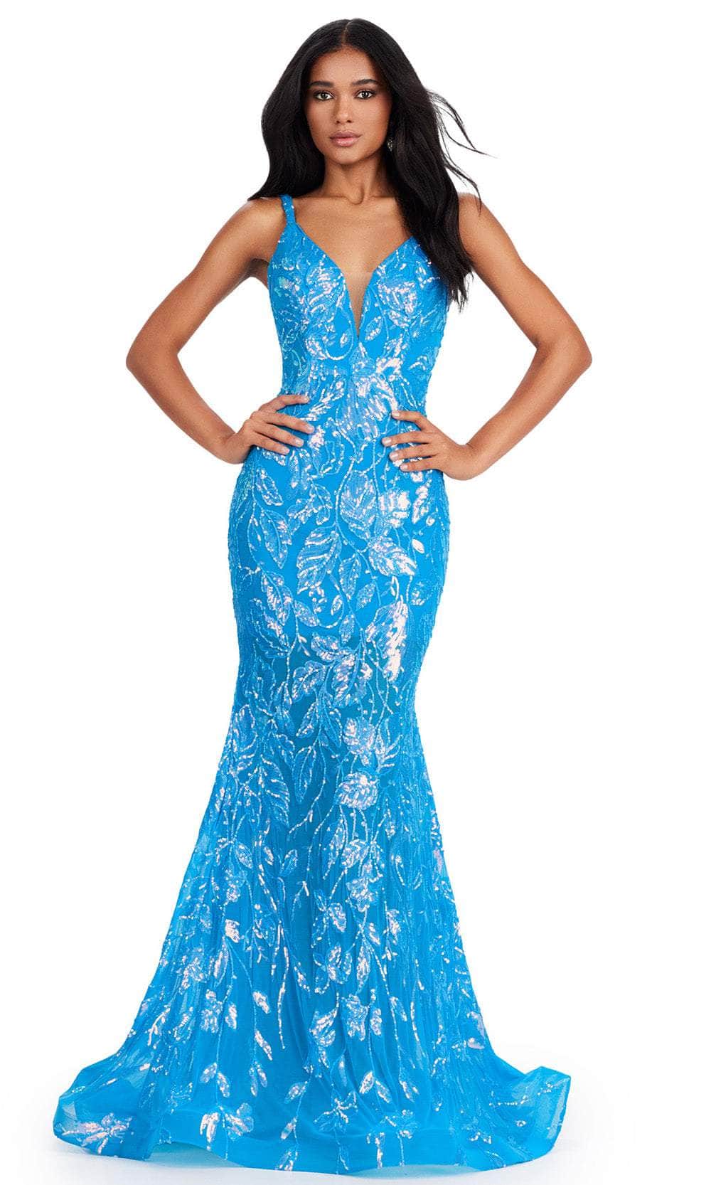 Ashley Lauren 11444 - Sequin Detailed Prom Dress 00 /  Ocean
