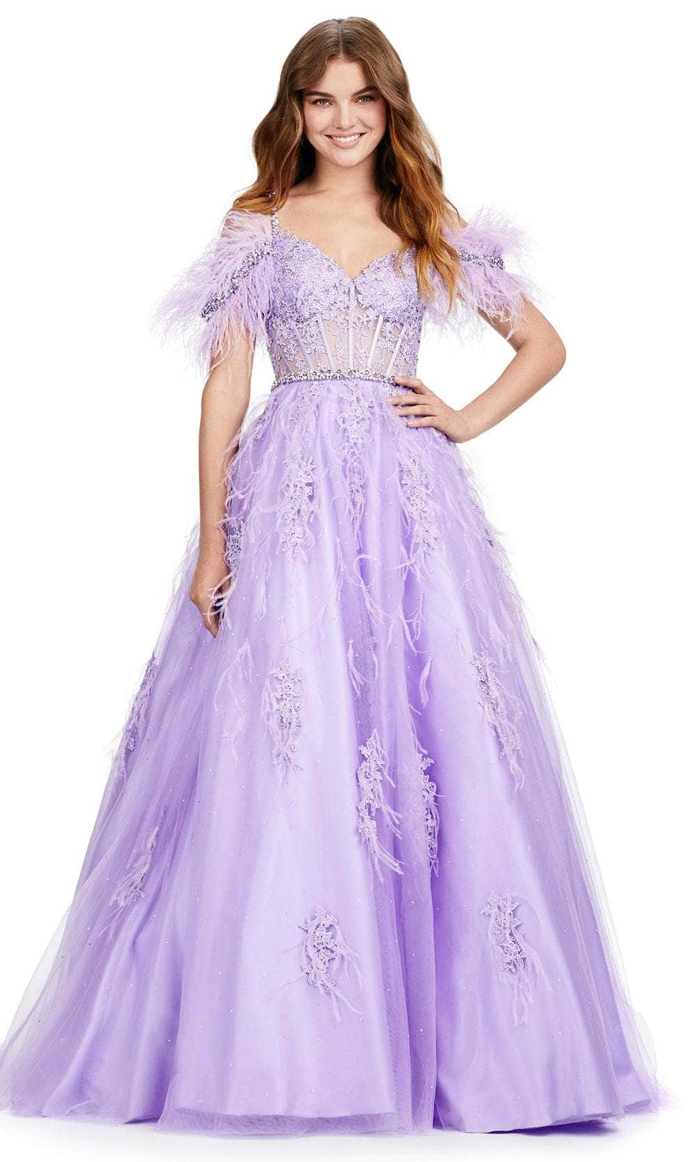 Ashley Lauren 11447 - Beaded Lace Corset Evening Gown 00 /  Orchid