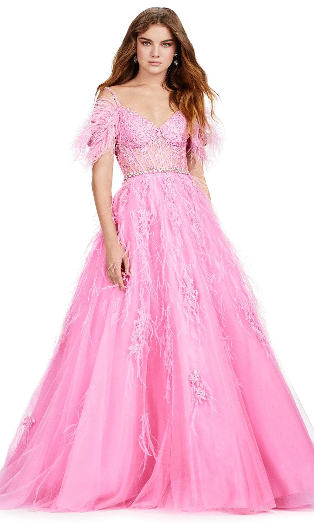 Ashley Lauren 11447 - Beaded Lace Corset Evening Gown 00 /  Pink