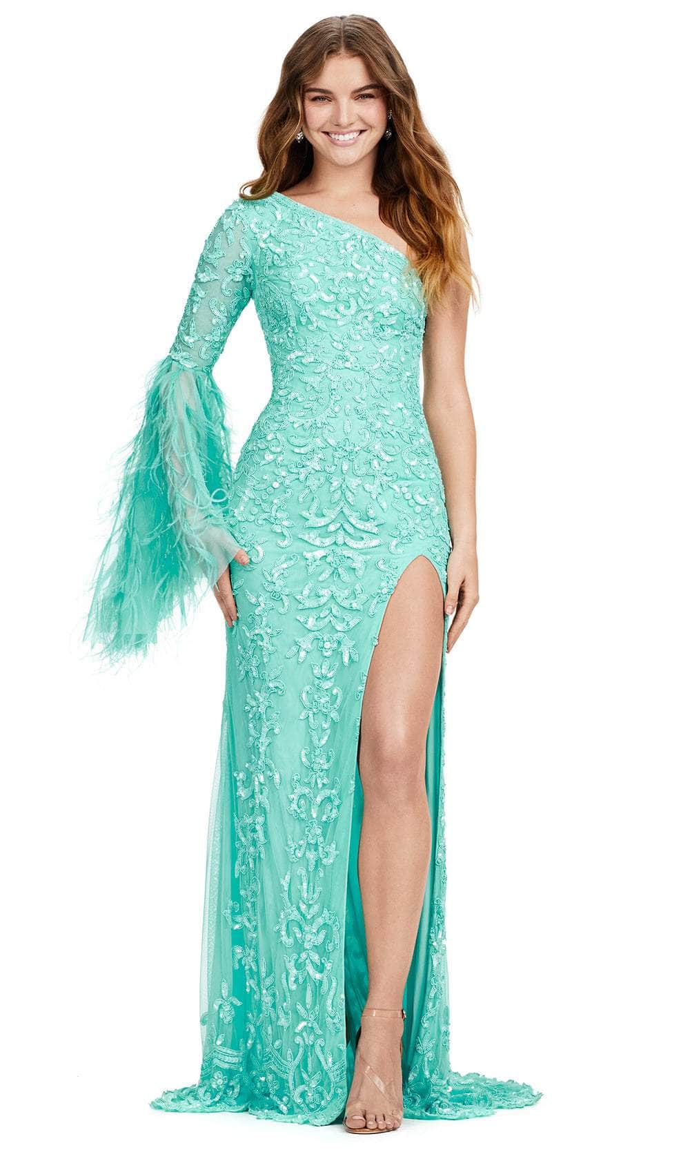 Ashley Lauren 11452 - Sequin Pattern Prom Dress Ball Gowns 0 /  Aqua