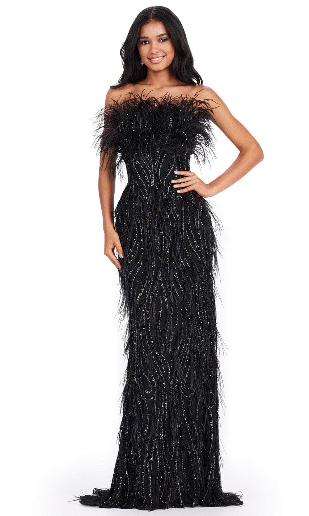 Ashley Lauren 11453 - Feather Detailed Prom Dress 00 /  Black
