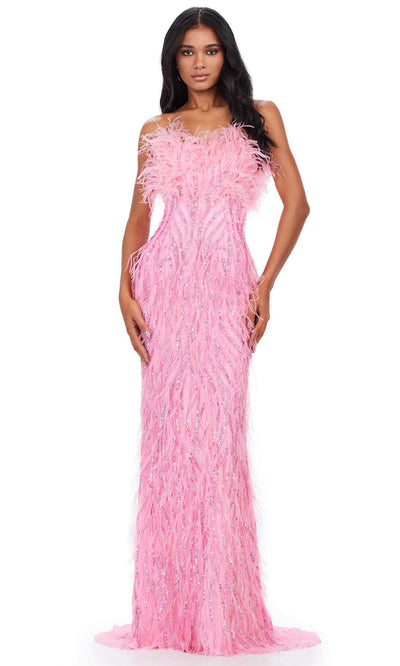 Ashley Lauren 11453 - Feather Detailed Prom Dress 00 /  Candy Pink