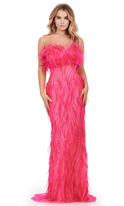 Ashley Lauren 11453 - Feather Detailed Prom Dress 00 /  Hot Pink
