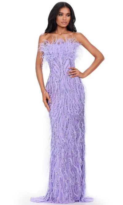 Ashley Lauren 11453 - Feather Detailed Prom Dress 00 /  Lilac