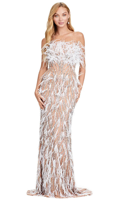 Ashley Lauren 11453 - Feather Detailed Prom Dress 00 /  Silver