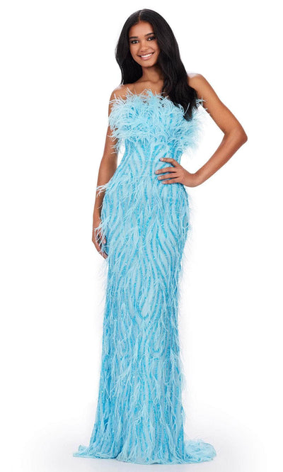 Ashley Lauren 11453 - Feather Detailed Prom Dress 00 /  Sky