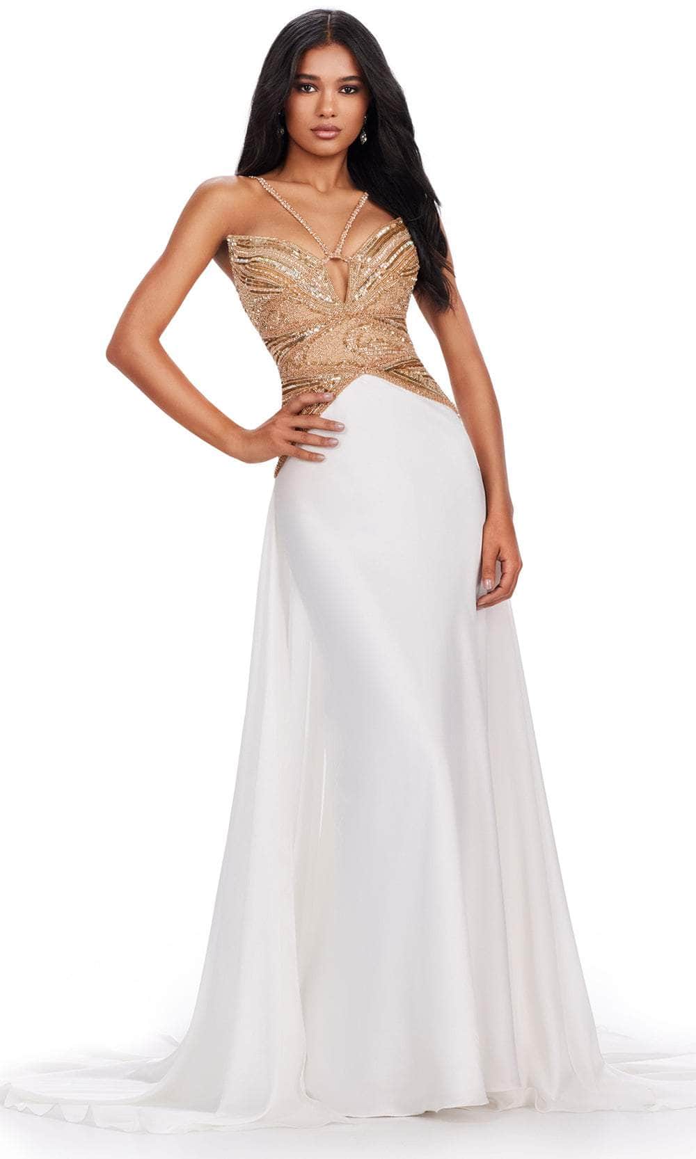 Ashley Lauren 11455 - Halter Sequin Gown Ball Gowns 0 /  Ivory