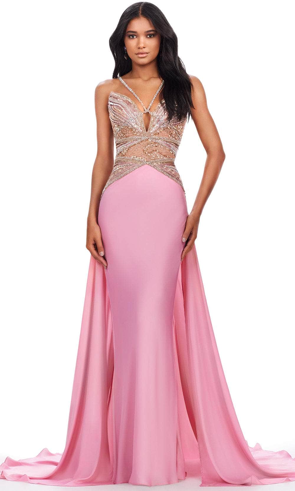 Ashley Lauren 11455 - Halter Sequin Gown 00 /  Pink