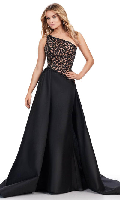 Ashley Lauren 11456 - Beaded Patter Overskirt Prom Dress Ball Gowns 0 /  Black