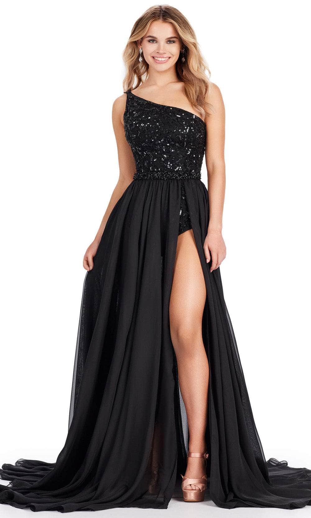 Ashley Lauren 11460 - Asymmetrical Bodysuit Prom Dress 00 /  Black