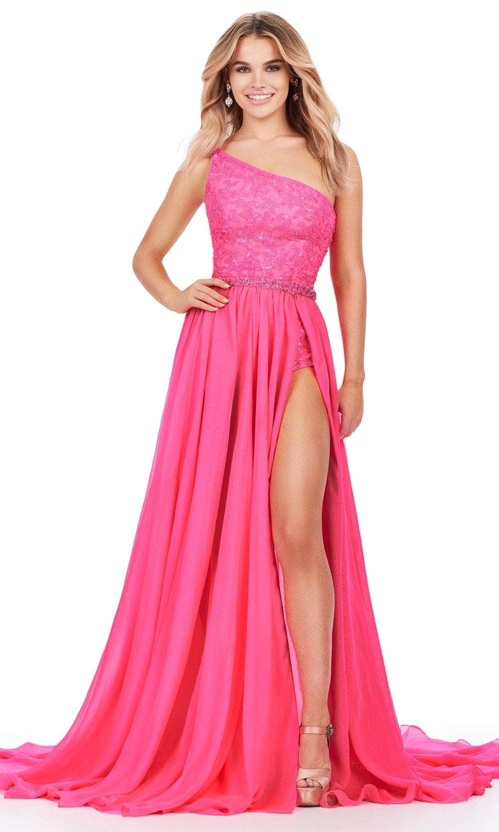 Ashley Lauren 11460 - Asymmetrical Bodysuit Prom Dress 00 /  Hot Pink