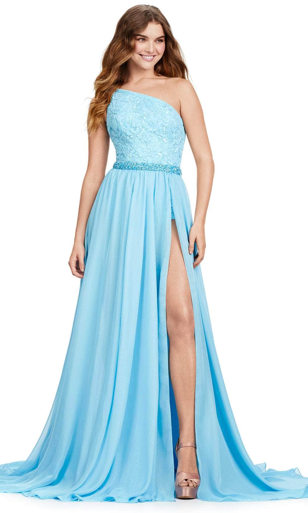 Ashley Lauren 11460 - Asymmetrical Bodysuit Prom Dress 00 /  Sky