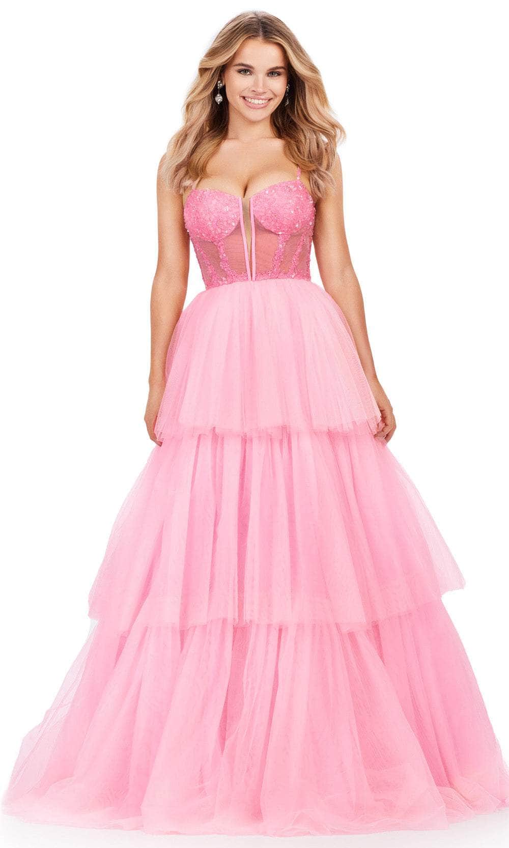 Ashley Lauren 11462 - Beaded Corset Tulle Prom Dress 00 /  Candy Pink