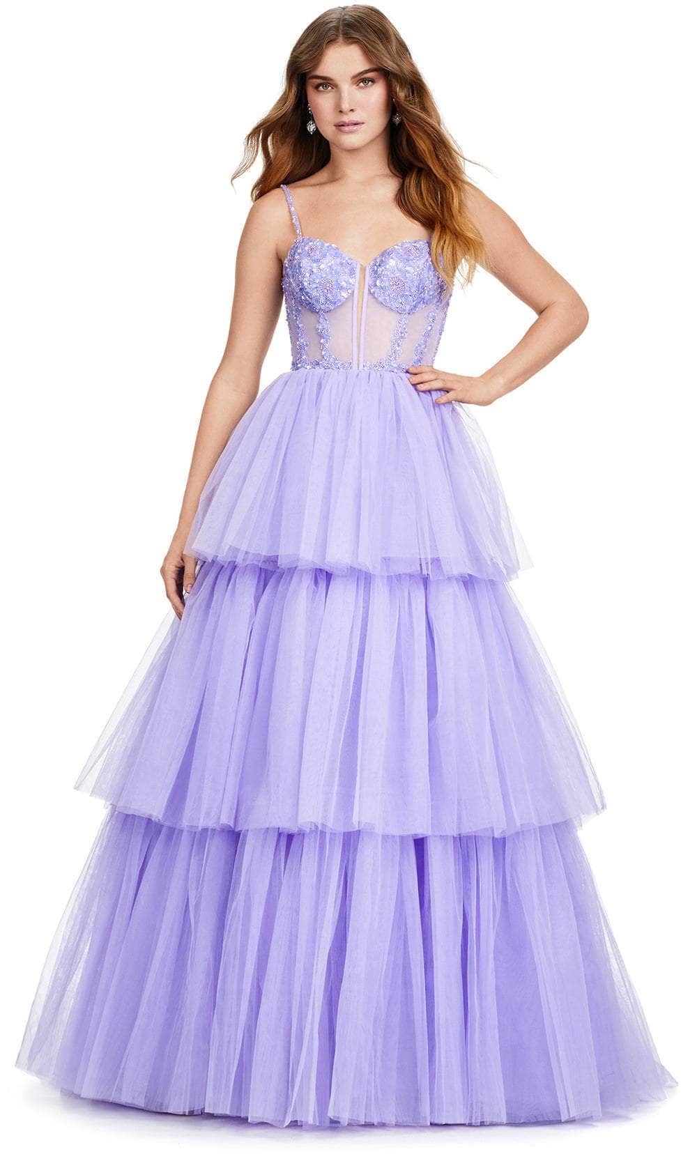 Ashley Lauren 11462 - Beaded Corset Tulle Prom Dress 00 /  Lilac
