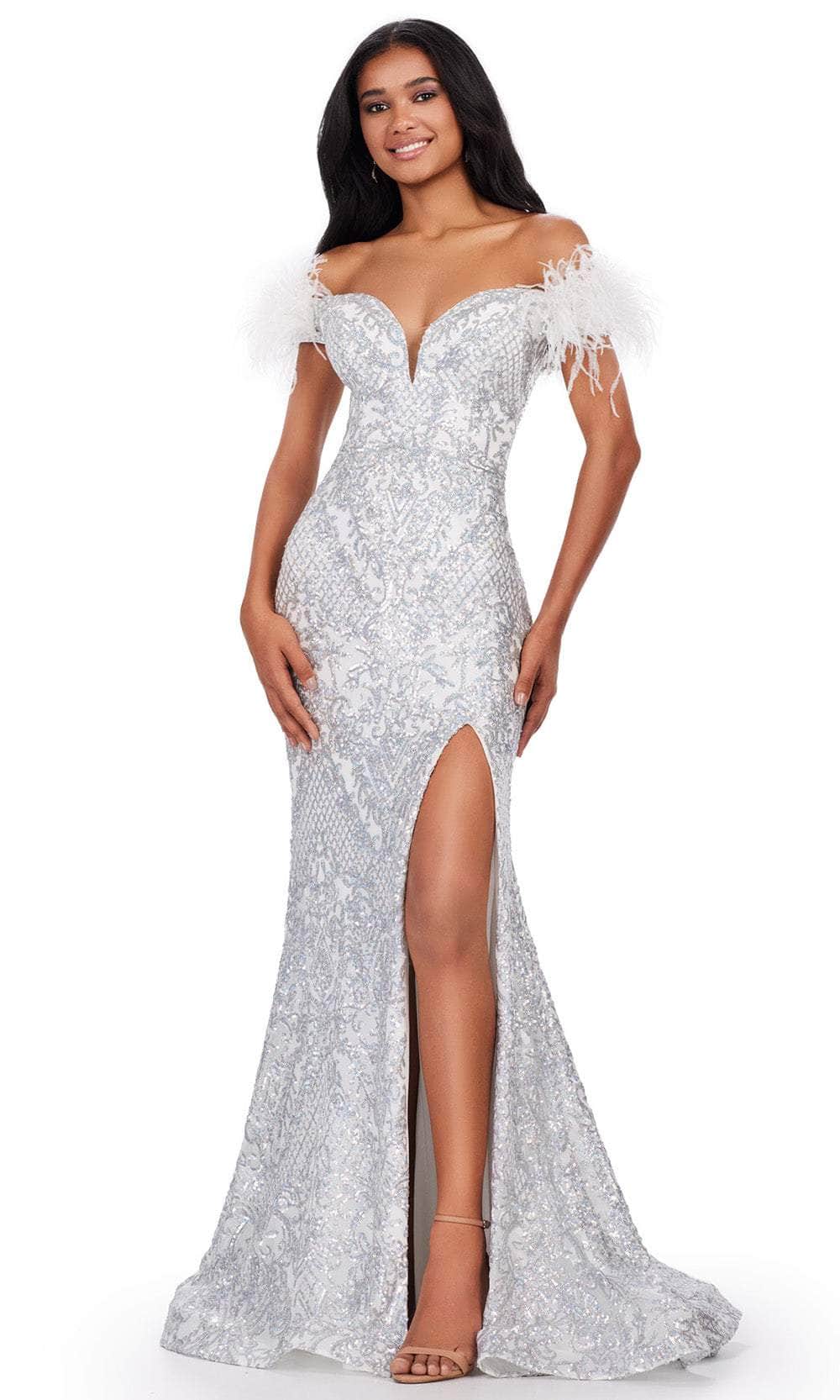 Ashley Lauren 11463 - Sequin Motif Prom Dress 00 /  Silver / Ivory