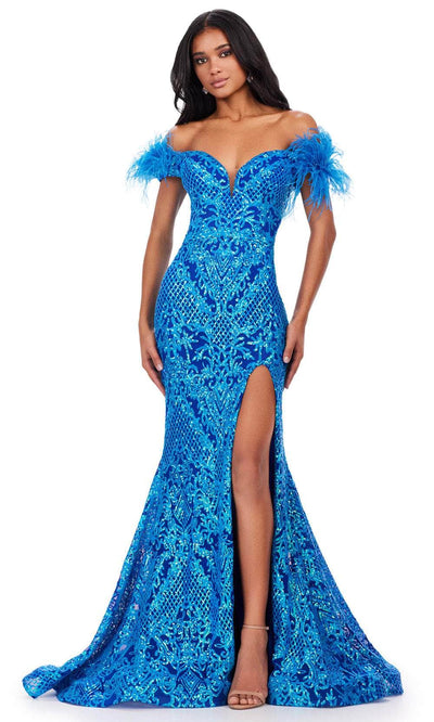 Ashley Lauren 11463 - Sequin Motif Prom Dress 00 /  Turquoise / Royal