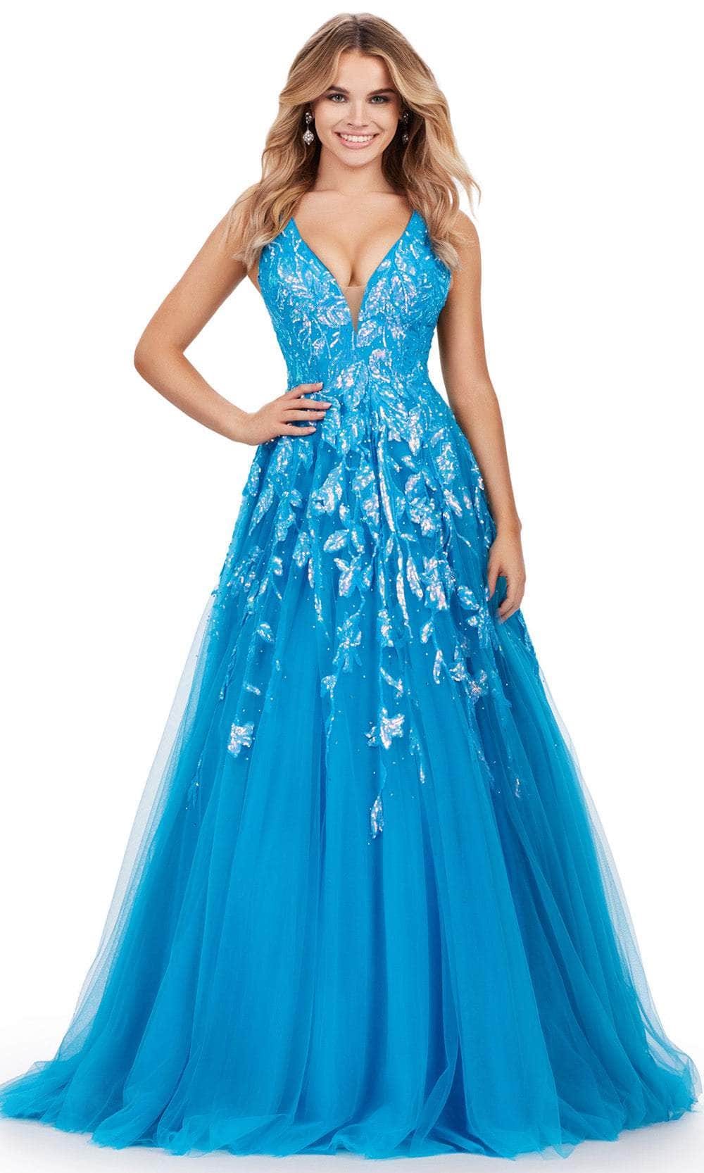 Ashley Lauren 11470 - Long Tulle A-Line Dress - Sleeveless, Illusion Inset, Sequin Appliques, Low V-Open Back, Concealed Zipper Closure, Floor Length Ashley Lauren 11470 - Long Tulle A-Line Dress - Sleeveless, Illusion Inset, Sequin Appliques, Low V-Open Back, Concealed Zipper Closure, Floor Length