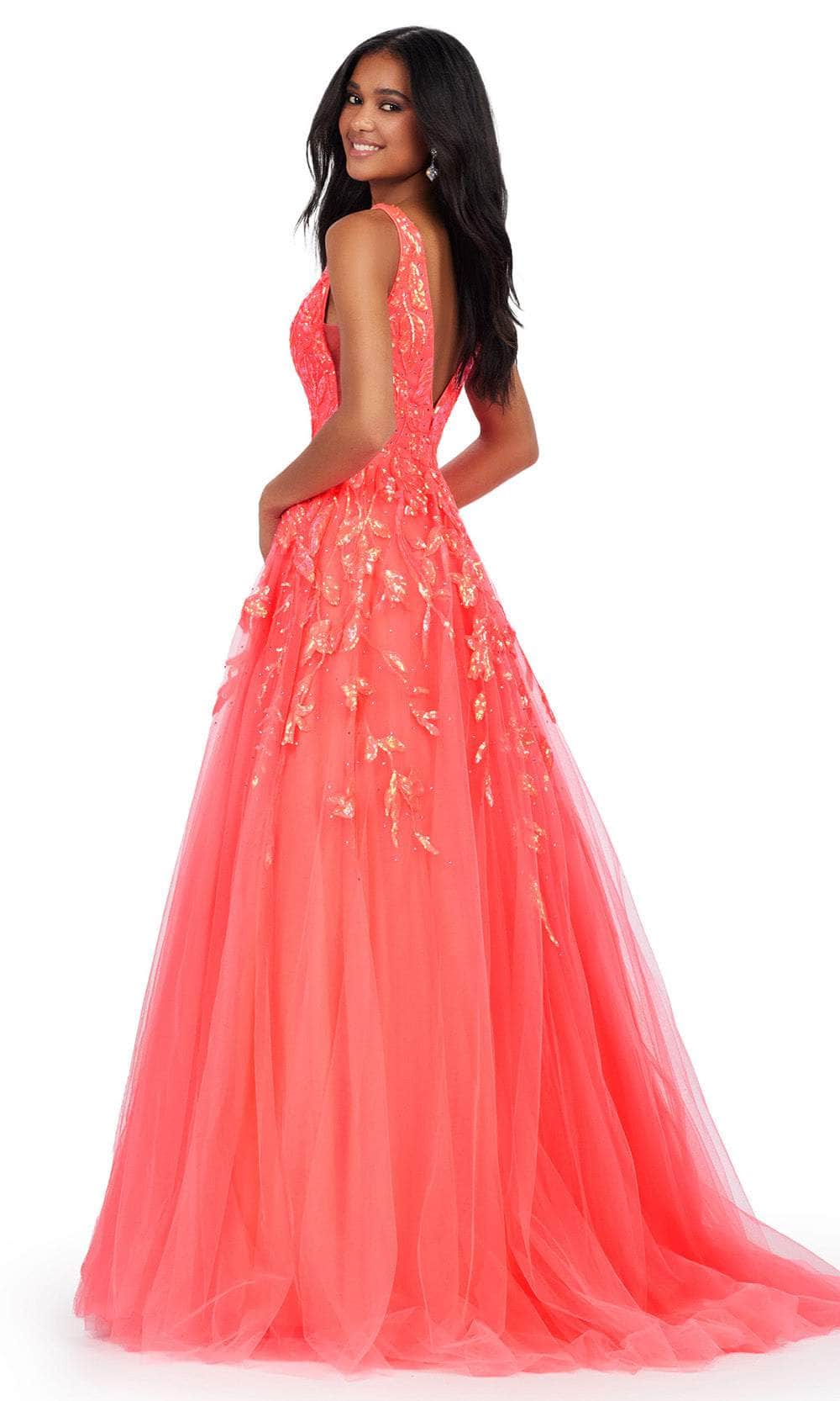 coral sequin prom dress Ashley Lauren 11470 - Long Tulle A-Line Dress