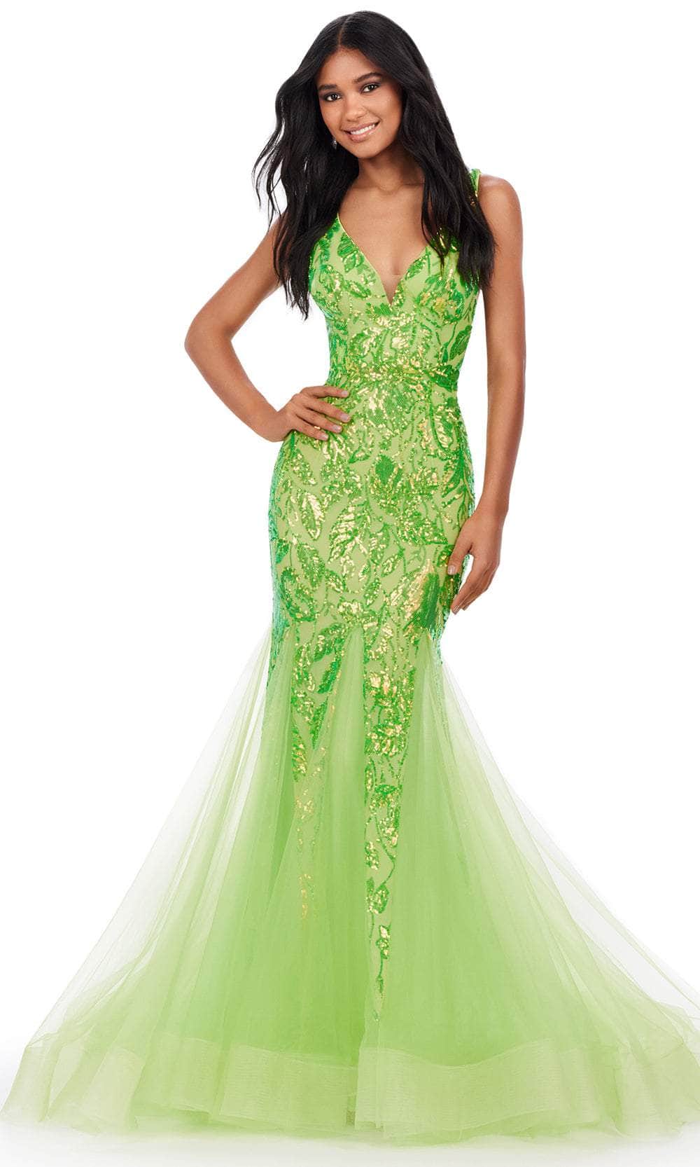 Ashley Lauren 11472 - Sequin V-Neck Prom Dress 00 /  Neon Green