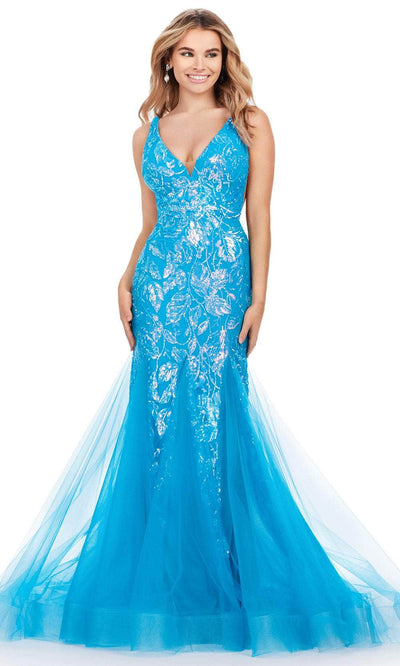 Ashley Lauren 11472 - Sequin V-Neck Prom Dress 00 /  Ocean