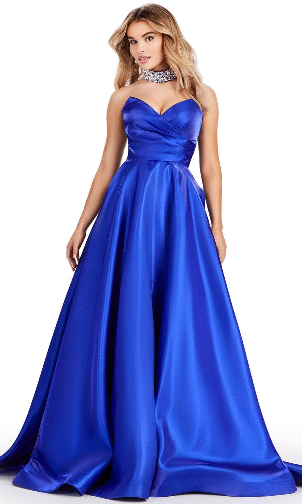 Ashley Lauren 11473 - Long Satin A-Line Dress - Strapless, Pleated Bodice, Pockets, Midrise Back, Sweep Train ADASA Ashley Lauren 11473 - Long Satin A-Line Dress - Strapless, Pleated Bodice, Pockets, Midrise Back, Sweep Train ADASA