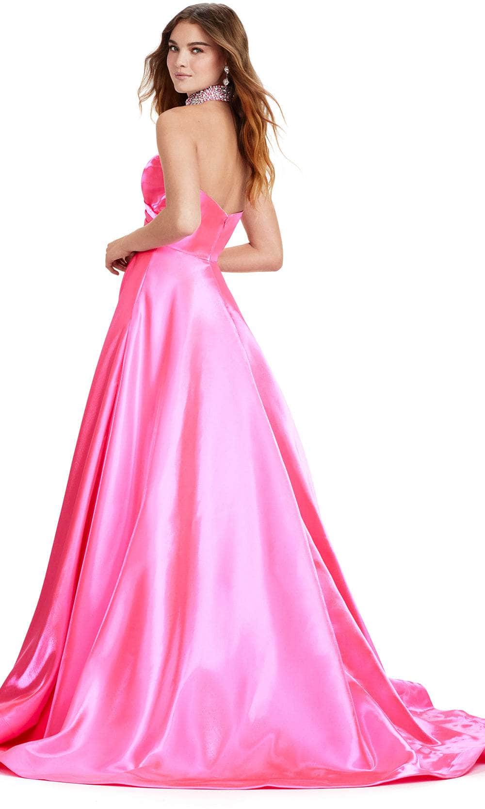 Ashley Lauren 11473 - Long Satin A-Line Dress - Strapless, Pleated Bodice, Pockets, Midrise Back, Sweep Train 4 / Hot Pink Ashley Lauren 11473 - Long Satin A-Line Dress - Strapless, Pleated Bodice, Pockets, Midrise Back, Sweep Train 4 / Hot Pink