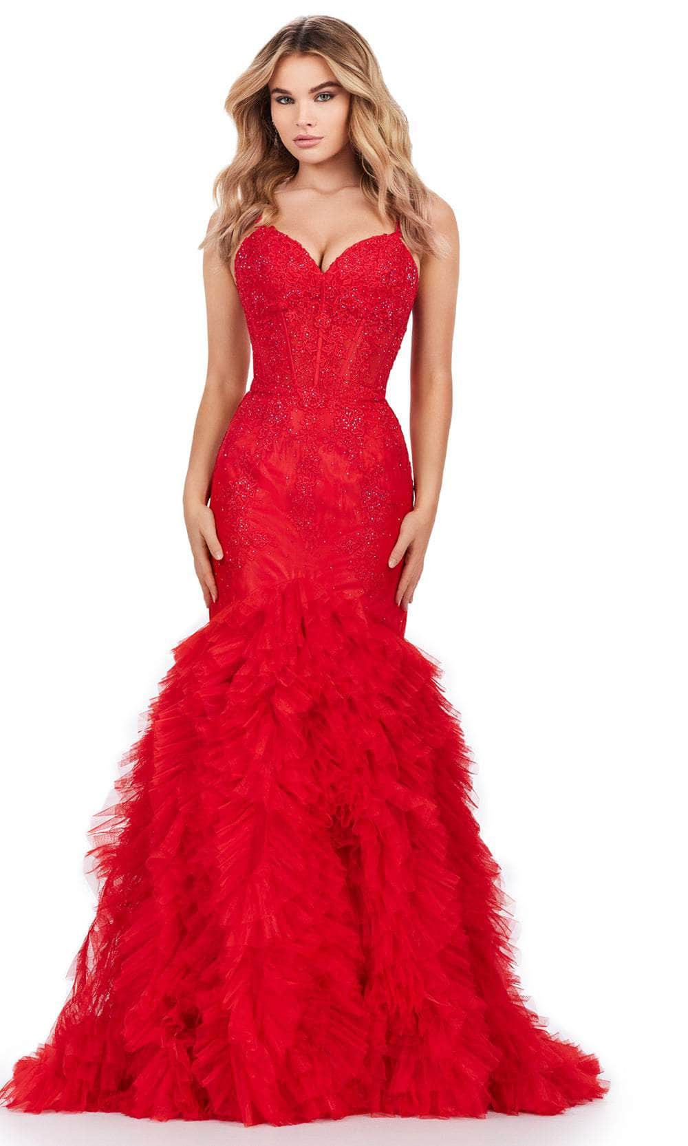 Ashley Lauren 11475 - Ruffled Trumpet Prom Dress 00 /  Red