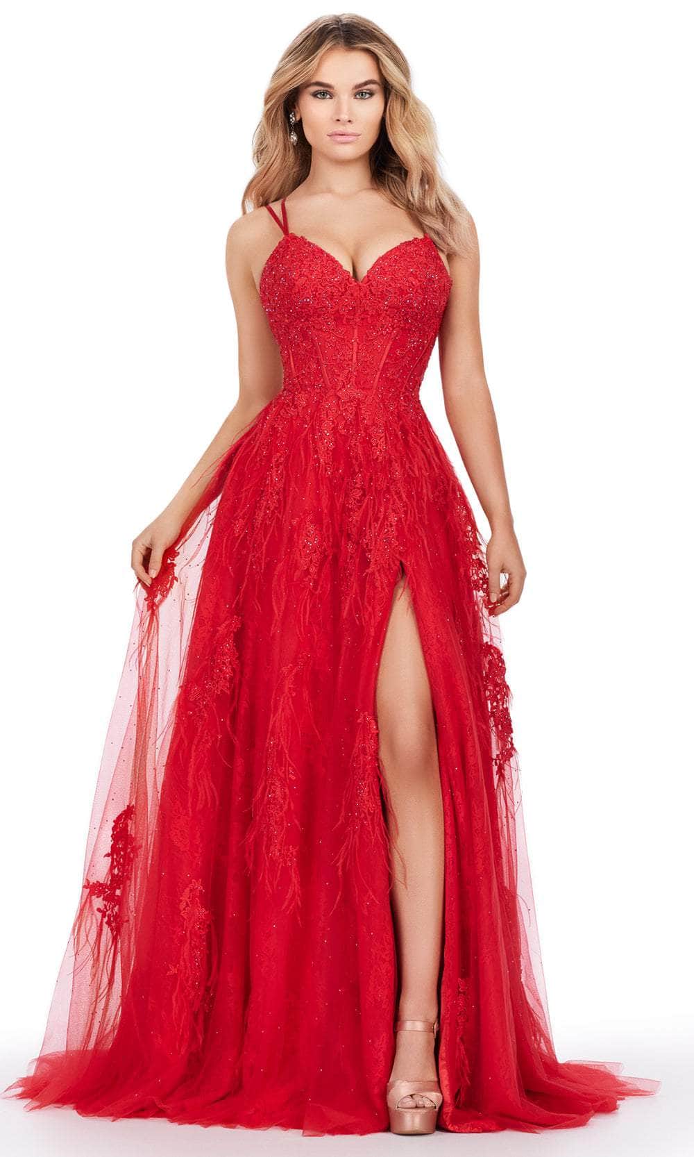 Ashley Lauren 11480 - Applique Corset Prom Dress with Slit 00 /  Red