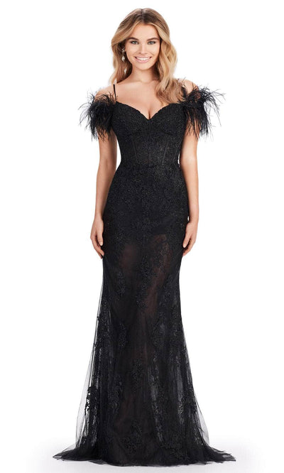 Ashley Lauren 11481 - Feather Sleeve Prom Dress 00 /  Black