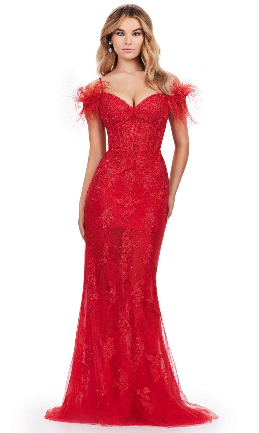 Ashley Lauren 11481 - Feather Sleeve Prom Dress 00 /  Red