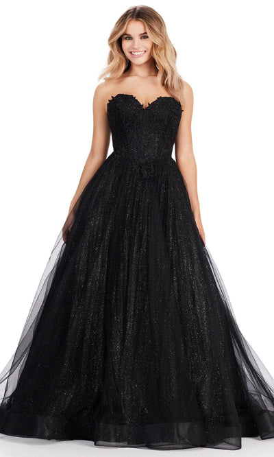 Ashley Lauren 11518 - Sweetheart Applique Prom Dress 00 /  Black