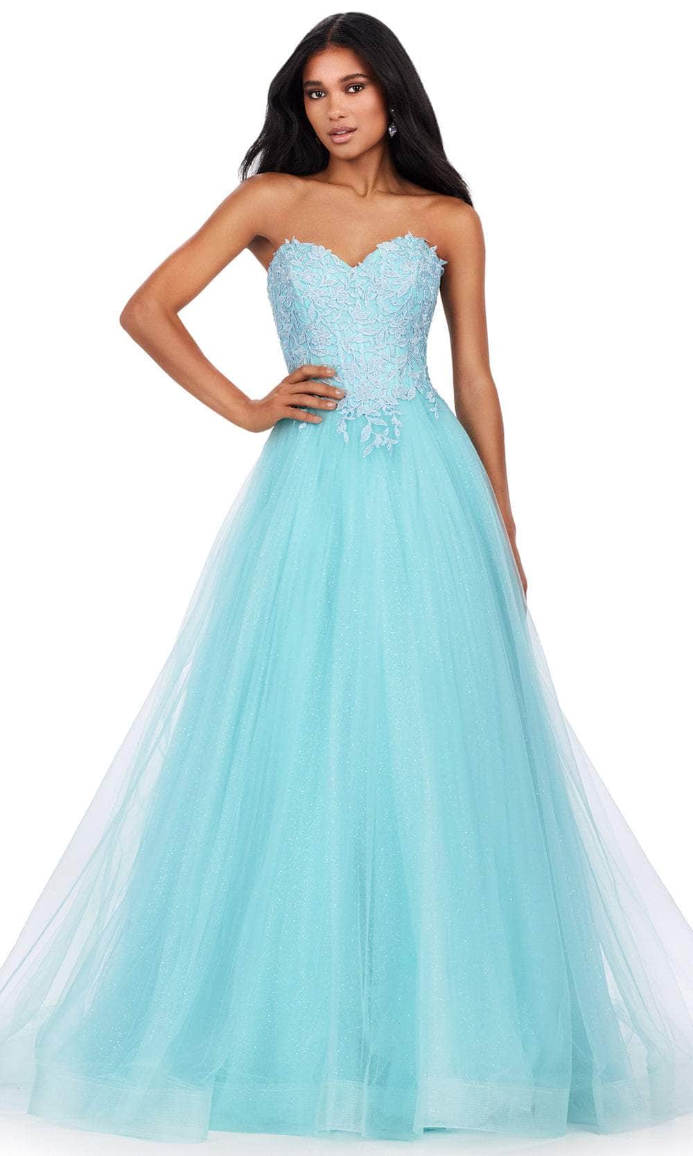 Ashley Lauren 11518 - Sweetheart Applique Prom Dress 00 /  Sky