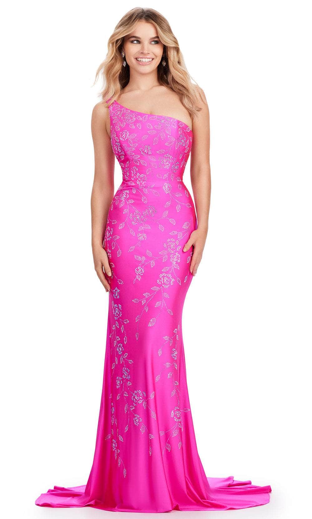 Ashley Lauren 11525 - Floral Bead Prom Dress 00 /  Fuchsia