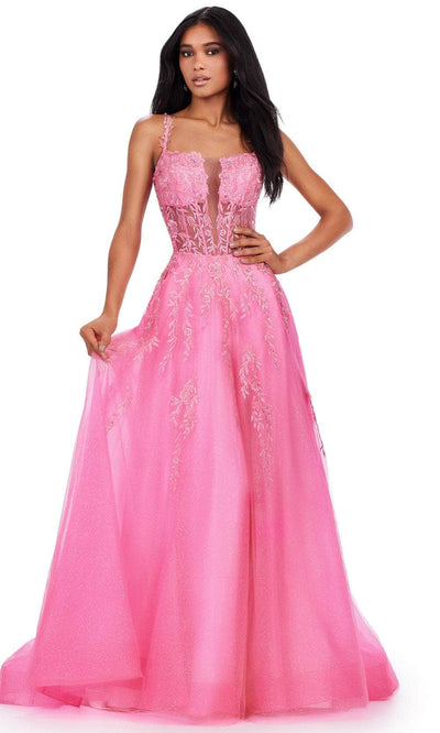 Ashley Lauren 11526 - Lace-Up Back V-Neck Prom Gown 00 /  Hot Pink