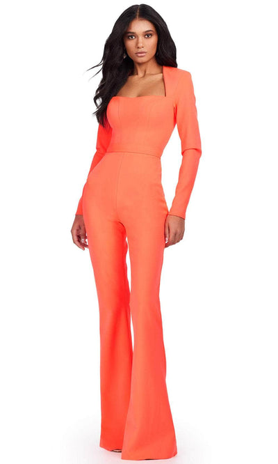 Ashley Lauren 11530 - Square Neck Flared Jumpsuit 00 /  Neon Orange