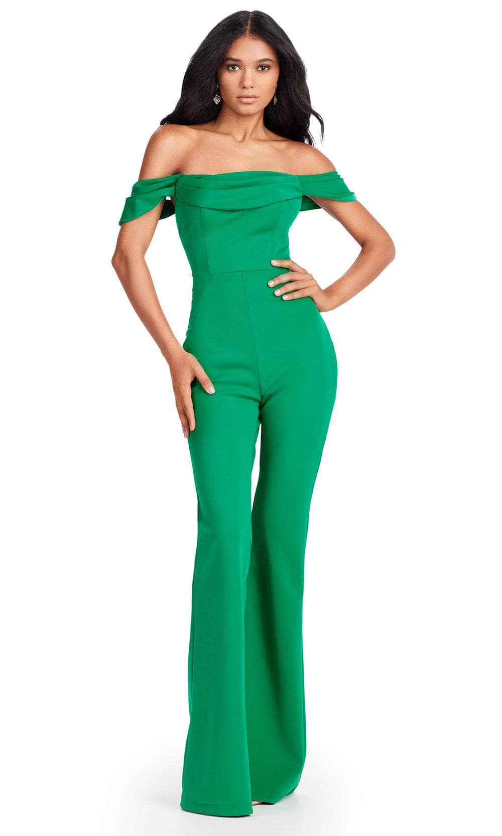 Ashley Lauren 11532 - Cap Sleeve Flared Jumpsuit Ball Gowns 0 /  Emerald