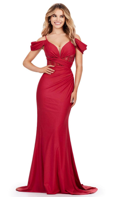 Ashley Lauren 11536 - Cold Shoulder Jersey Prom Gown 00 /  Burgundy