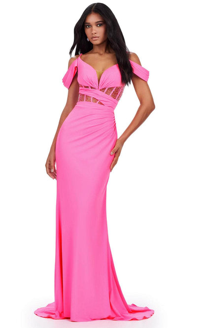 Ashley Lauren 11536 - Cold Shoulder Jersey Prom Gown 00 /  Hot Pink