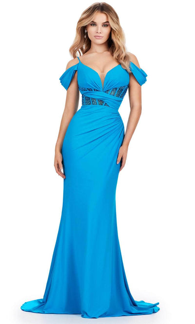Ashley Lauren 11536 - Cold Shoulder Jersey Prom Gown 00 /  Turquoise